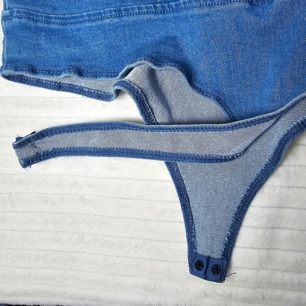 Haute Monde Denim Rhinestone Fringe Corset Bodysuit Blue Cowgirl Western Glam - Picture 9 of 10